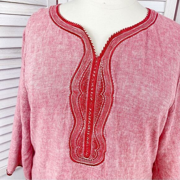 Victoria’s Essentials Linen Chambray Tunic Shirt Red XXL - Picture 5 of 14